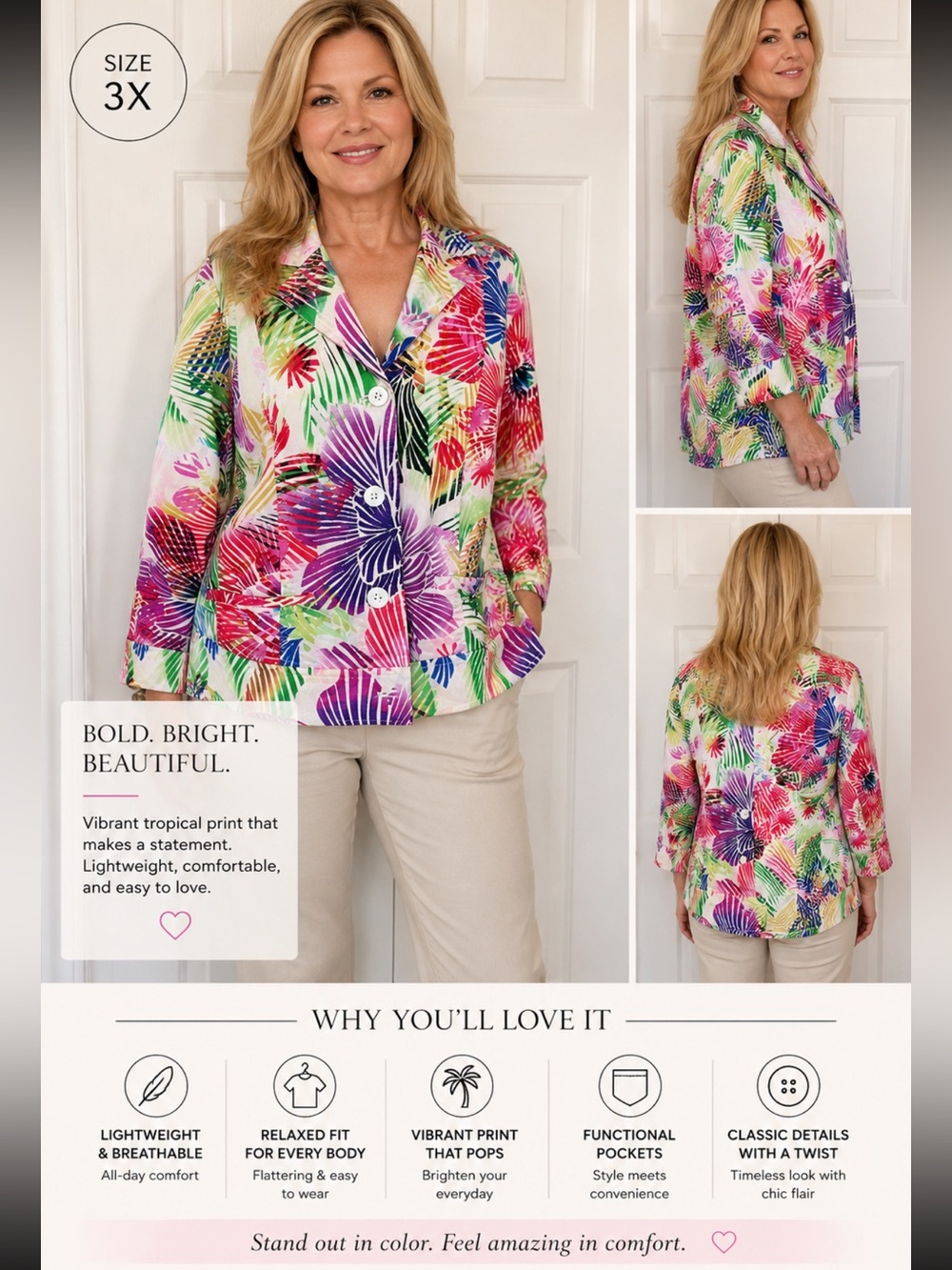 Chico’s Palm Print Jacket Size 3 ❤️
